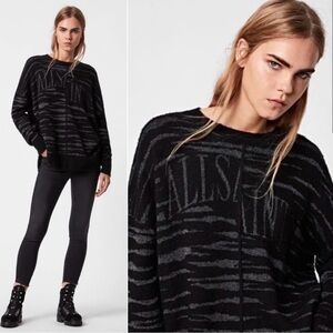 Allsaints Wool Black Graphic Knit Sweater with Shimmer Logo
